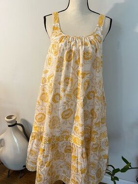 fabindia Cream and Yellow Floral Tiered Midi Dress